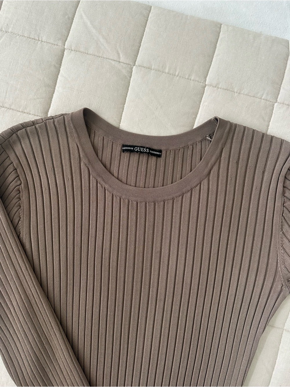 Guess Ribbed Long Sleeve Midi Dress - Taupe Brown - Picture 5 of 5